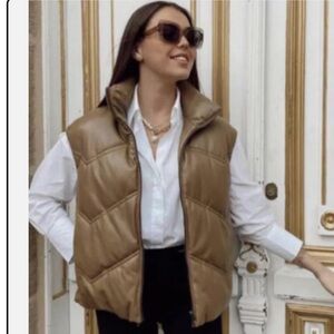 Zara Chevron Caramel Puffer Vest